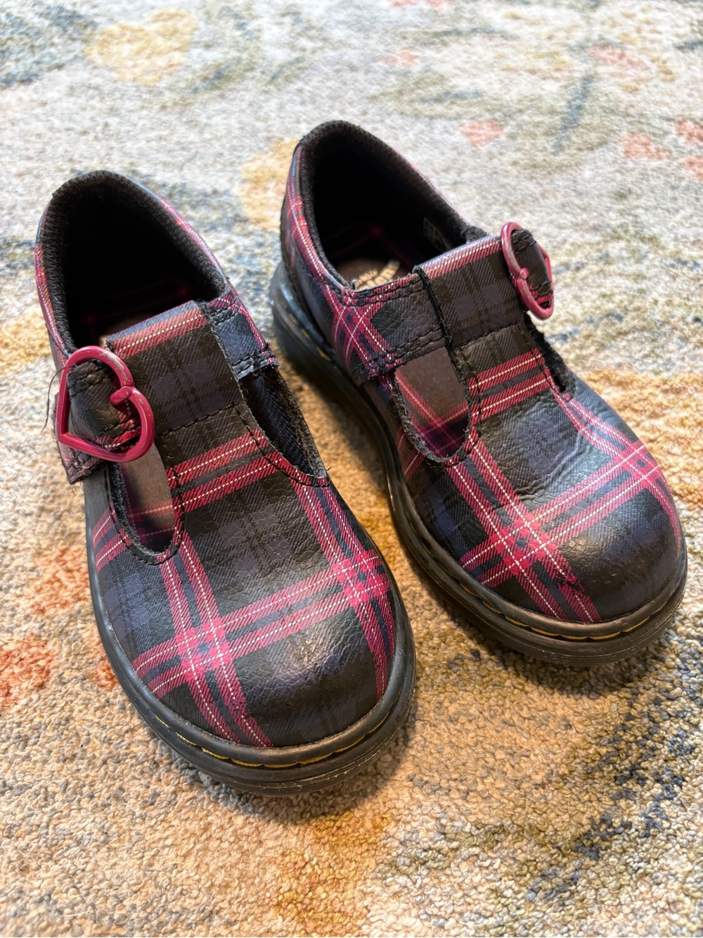 Dr Martens Polley II Mary Jane Black Toddler Pink Plaid Size 8